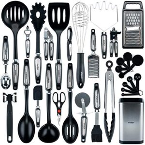 smirly silicone kitchen utensils set with holder: silicone cooking utensils set for nonstick cookware, kitchen tools set, silicone utensils for cooking set kitchen set for home kitchen accessories set