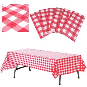 anapoliz plastic checkered tablecloth | 6 pcs pack – 54” wide x 108” long | red and white picnic disposable table cover | rectangular gingham tablecover for birthdays, carnivals, parties