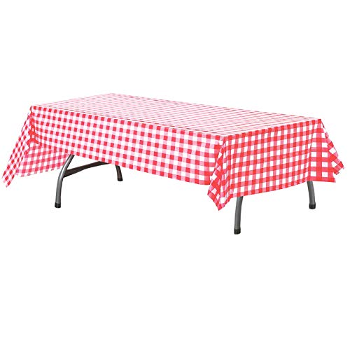 AnapoliZ Plastic Checkered Tablecloth | 6 Pcs Pack - 54” Wide x 108” Long | Red and White Picnic Disposable Table Cover | Rectangular Gingham Tablecover for Birthdays, Carnivals, Parties