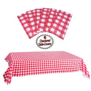 AnapoliZ Plastic Checkered Tablecloth | 6 Pcs Pack - 54” Wide x 108” Long | Red and White Picnic Disposable Table Cover | Rectangular Gingham Tablecover for Birthdays, Carnivals, Parties