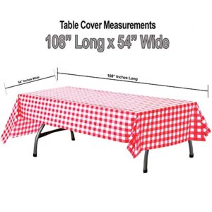 AnapoliZ Plastic Checkered Tablecloth | 6 Pcs Pack - 54” Wide x 108” Long | Red and White Picnic Disposable Table Cover | Rectangular Gingham Tablecover for Birthdays, Carnivals, Parties