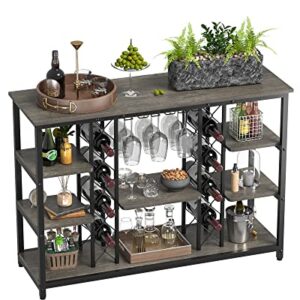 Teraves Modern Wine Rack Table, 47 Inch Wine Baker's Rack with Storage Shelves, 4 Tier Freestanding Wine Rack for Bar, Buffet, Home Kitchen Dining Room Living Room (Black Oak+Black Frame)