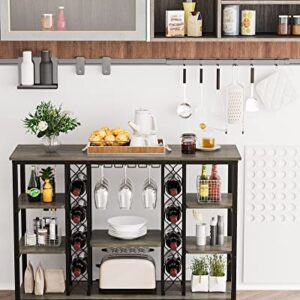 Teraves Modern Wine Rack Table, 47 Inch Wine Baker's Rack with Storage Shelves, 4 Tier Freestanding Wine Rack for Bar, Buffet, Home Kitchen Dining Room Living Room (Black Oak+Black Frame)