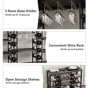 Teraves Modern Wine Rack Table, 47 Inch Wine Baker's Rack with Storage Shelves, 4 Tier Freestanding Wine Rack for Bar, Buffet, Home Kitchen Dining Room Living Room (Black Oak+Black Frame)