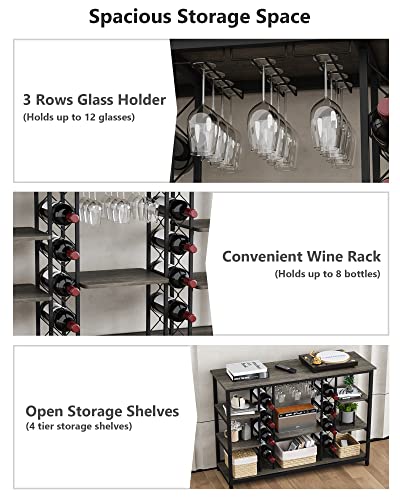 Teraves Modern Wine Rack Table, 47 Inch Wine Baker's Rack with Storage Shelves, 4 Tier Freestanding Wine Rack for Bar, Buffet, Home Kitchen Dining Room Living Room (Black Oak+Black Frame)