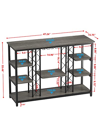 Teraves Modern Wine Rack Table, 47 Inch Wine Baker's Rack with Storage Shelves, 4 Tier Freestanding Wine Rack for Bar, Buffet, Home Kitchen Dining Room Living Room (Black Oak+Black Frame)