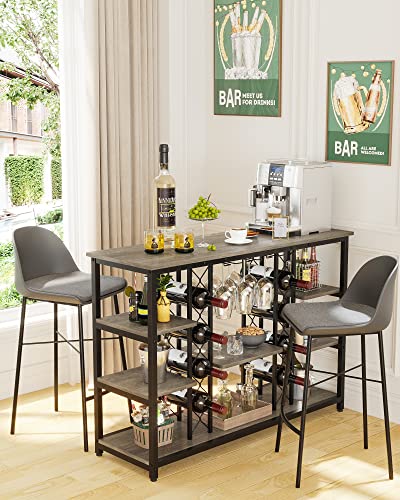 Teraves Modern Wine Rack Table, 47 Inch Wine Baker's Rack with Storage Shelves, 4 Tier Freestanding Wine Rack for Bar, Buffet, Home Kitchen Dining Room Living Room (Black Oak+Black Frame)