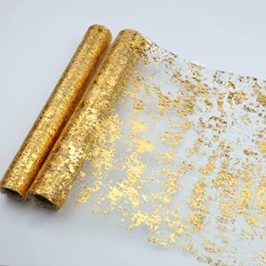 Snowkingdom 2 Pieces Gold Table Runner, Sequin Glitter Foil Metallic Gold Thin Mesh Table Runner Roll 11"x108", Gold Table Decorations for Event Party, Wedding, Birthday Party , Christmas