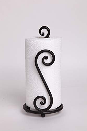 Fancy Paper Towel Holder Stand | Black Stylish Wrought Iron | Classic Decorative Countertop Authentic Rod Metal Hand Forged Stand Up Holder | Handmade Crafted by RTZEN-Décor