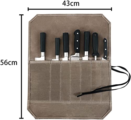 Knife Bag ,Knife Roll,Heavy Duty Knife Case,Waxed Canvas Chef Knife Roll Bag,Fold Up Knife Holders,Canvas Cutlery Holder with 6 Slots, Case Cooking Utensils.Knife Carrying Case Roll.Knives Protectors.