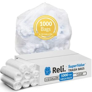 reli. 6-10 gallon trash bags (1000 count bulk) trash can liners – 7 gallon – 8 gallon – 10 gallon trash bags – trash can liners / garbage bags (6 gal, 7 gal, 8 gal, 10 gal in bulk), clear
