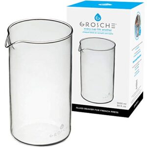 grosche standard universal design french press replacement glass beaker french press coffee makers (1000 ml / 34 oz / 8 demitasse cup carafe) fits most brands