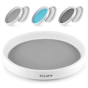 zulay (10 inch) rotating lazy susan – lazy susan cabinet organizer with silicone padded grip – kitchen turntable organizer with non-skid base & rimmed edge for cabinet, pantry & bathroom (light gray)