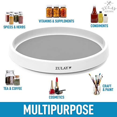 Zulay (10 inch) Rotating Lazy Susan - Lazy Susan Cabinet Organizer With Silicone Padded Grip - Kitchen Turntable Organizer With Non-Skid Base & Rimmed Edge for Cabinet, Pantry & Bathroom (Light Gray)