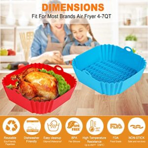 Boribim 2 PCS Square Silicone Air Fryer Liners - 8 Inch Reusable Air Fryer Pot - Air Fryer Accessories - Air Fryer Inserts for 4 to 7 QT for Oven Microwave Accessories (Red + Blue)