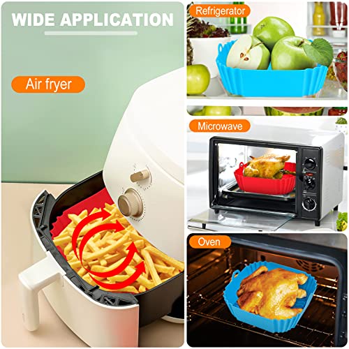 Boribim 2 PCS Square Silicone Air Fryer Liners - 8 Inch Reusable Air Fryer Pot - Air Fryer Accessories - Air Fryer Inserts for 4 to 7 QT for Oven Microwave Accessories (Red + Blue)