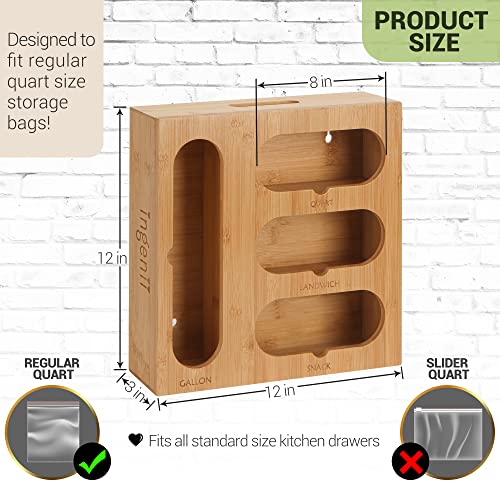 ingenii Ziplock Bag Organizer, Bamboo Organizer, Plastic Bag Organizer for Kitchen, Compatible with Gallon, Quart, Sandwich and Snack Variety Size Bag