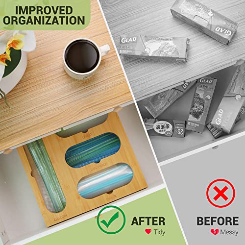 ingenii Ziplock Bag Organizer, Bamboo Organizer, Plastic Bag Organizer for Kitchen, Compatible with Gallon, Quart, Sandwich and Snack Variety Size Bag