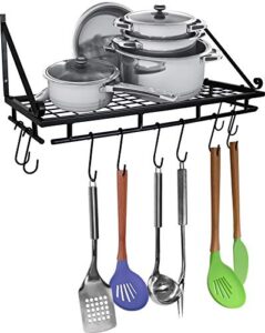 greenco wall mounted pot and pan organizer shelf with 10 hooks