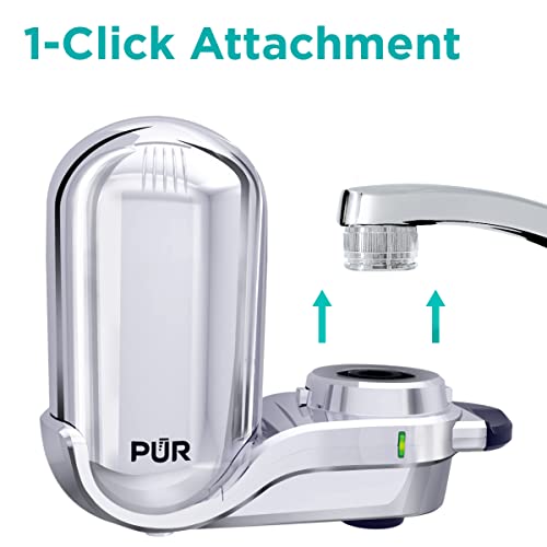 PUR PLUS Faucet Mount Water Filtration System, Chrome – Vertical Faucet Mount Water Filter for Sink – Crisp, Great-Tasting Filtered Water, FM3700