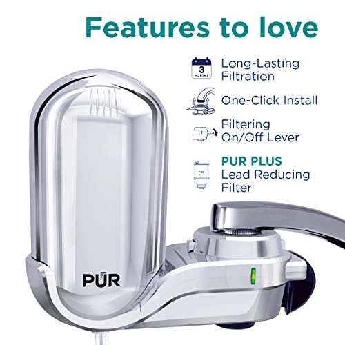 PUR PLUS Faucet Mount Water Filtration System, Chrome – Vertical Faucet Mount Water Filter for Sink – Crisp, Great-Tasting Filtered Water, FM3700