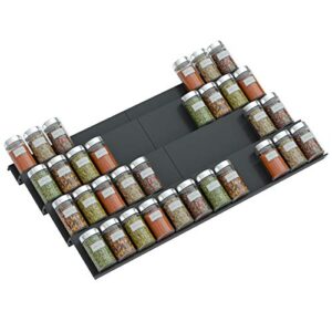 niubee adjustable expandable acrylic spice rack tray – 4 tier spice drawer organizer for kitchen cabinets,2 pack black