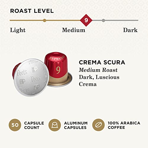 Peet's Coffee, Medium Roast Espresso Capsules Compatible with Nespresso Original Machine, Crema Scura Intensity 9, 50 Count (5 Boxes of 10 Espresso Pods)