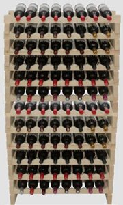 displaygifts modular stackable wine rack freestanding wooden wine stand storage holder, thick wood wobble-free 8 x 12 rows unstained