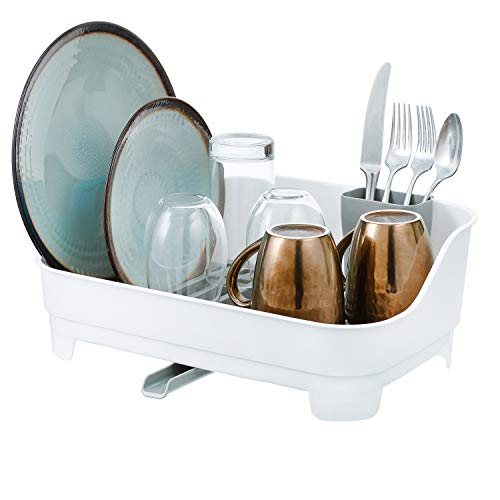 Glad Dish Rack with Drainer | Kitchen Sink Organizer with Cutlery Tray | 360 Degree Drain Spout Keeps Countertop Dry | Holds Up to 12 Plates, Extra Large