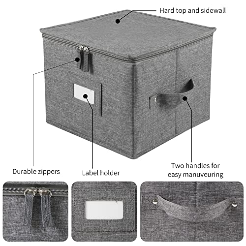 popoly China Storage Containers Inside 12" W x 8" H, Dinnerware Storage Box for Dishes Plate Storage with 24 Felt Dividers, Hold 24 Plates, Hard Shell and Stackable (2 Pack Grey)