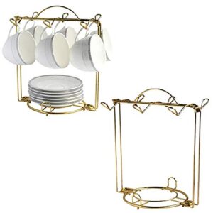hohiya 2 pcs tea cup display rack saucer stand holder teacup for china coffee mug organizer gold
