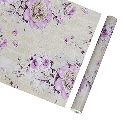 Yifely Vintage Purple Peony Self-Adhesive Kitchen Shelf Drawer Liner Moisture Proof PVC Mat 45x300cm