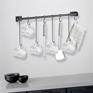 SIMVE Coffee Mug Rack Wall Mounted,Modern Hanging Tea Cup Holder,Metal 15.7" Rail with 8 Utensil Hooks,Rustic Storage Hanger for Cafe Bar,Dining,Corner Nook,Matte Black