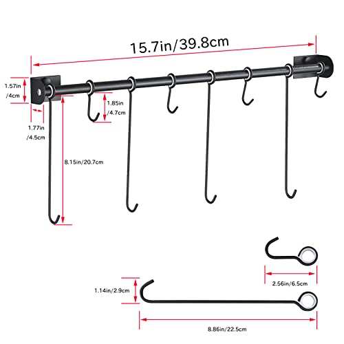 SIMVE Coffee Mug Rack Wall Mounted,Modern Hanging Tea Cup Holder,Metal 15.7" Rail with 8 Utensil Hooks,Rustic Storage Hanger for Cafe Bar,Dining,Corner Nook,Matte Black