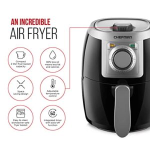 CHEFMAN Small, Compact Air Fryer Healthy Cooking, 2 Qt, Nonstick, User Friendly and Adjustable Temperature Control w/ 60 Minute Timer & Auto Shutoff, Dishwasher Safe Basket, BPA - Free, Black