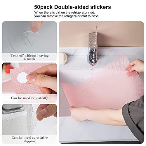 Beveetio 7 PCS Refrigerator Mats with 32 pcs Double-Sided Stickers, Washable Shelf Liner, Non-Slip Drawer Liner,Cuttable Fridge Liner,Easy to Clean Refrigerator Liners