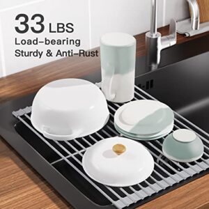 FURNINXS Roll Up Dish Drying Rack Over The Sink, Silicone Stainless Steel Foldable Dish Drying Rack for Kitchen Counter(17" x 13")