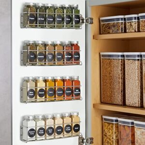 Talented Kitchen 4 Stainless Steel Spice Racks Wall Mount Organizer for Cabinet Door with 24 Empty 4oz Glass Jars, 269 Clear Seasoning Labels (2 Styles)