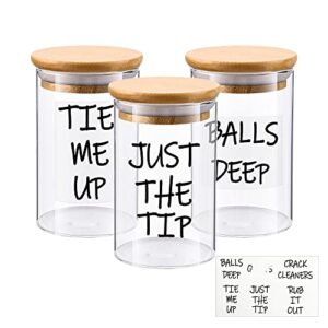 Glass Qtip Holder Dispenser Apothecary Jars, Storage Container with Bamboo Lid and Label, Bathroom Countertop Organizer for Cotton Swabs, Balls, Cotton Pad, Floss & More - Set of 3