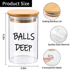 Glass Qtip Holder Dispenser Apothecary Jars, Storage Container with Bamboo Lid and Label, Bathroom Countertop Organizer for Cotton Swabs, Balls, Cotton Pad, Floss & More - Set of 3