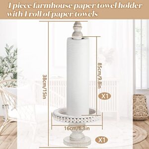 Farmhouse Paper Towel Holder Kitchen Countertop Wood Paper Towel Stand, Standing Paper Towel Dispenser Rack, White Washed Beaded Roll Paper Towel Stand and Non Woven Paper Towel for Kitchen Toilet