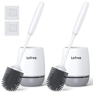 lefree 2 pack silicone toilet brush,homemod toilet bowl brush and holder set with ventilated holder, toilet cleaner brush for bathroom,floor standing & wall mounted toilet scrubber without drilling