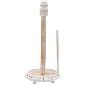 auldhome farmhouse paper towel holder (whitewashed); wooden beaded rustic disposable towel dispenser for countertop