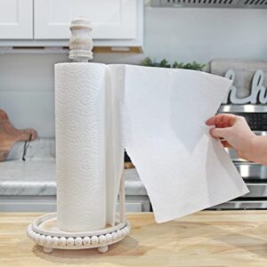 AuldHome Farmhouse Paper Towel Holder (Whitewashed); Wooden Beaded Rustic Disposable Towel Dispenser for Countertop