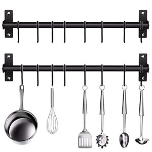 20 inch pot rack wall mounted – pot and pan hanger kitchen pan lid utensil hanger organizer hanging rail with 16 s hooks black 2-pack