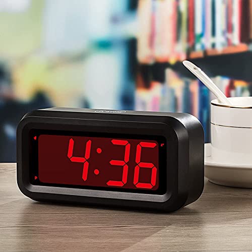 KWANWA Alarm Clock, Wall Clock, Battery Operated, Adjustable 3-Level Led Brightness, Dim Night Model, 12/24Hr, Cordless, Constantly 1.2'' Red Digits Display, Small Clock for Bedroom