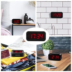 KWANWA Alarm Clock, Wall Clock, Battery Operated, Adjustable 3-Level Led Brightness, Dim Night Model, 12/24Hr, Cordless, Constantly 1.2'' Red Digits Display, Small Clock for Bedroom