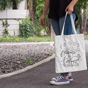 Canvas Tote Bag for Women Aesthetic Cute Mushroom Tote Bag Vintage Reusable Grocery Bags Book Tote Shopping Bag-Zipper