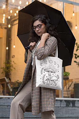 Canvas Tote Bag for Women Aesthetic Cute Mushroom Tote Bag Vintage Reusable Grocery Bags Book Tote Shopping Bag-Zipper