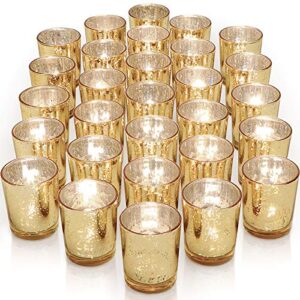 LETINE Gold Votive Candle Holders Set of 36 - Speckled Mercury Gold Glass Candle Holder Bulk - Ideal Candle Jars for Wedding Centerpieces, Party Supplies, Holiday Day Table Decor